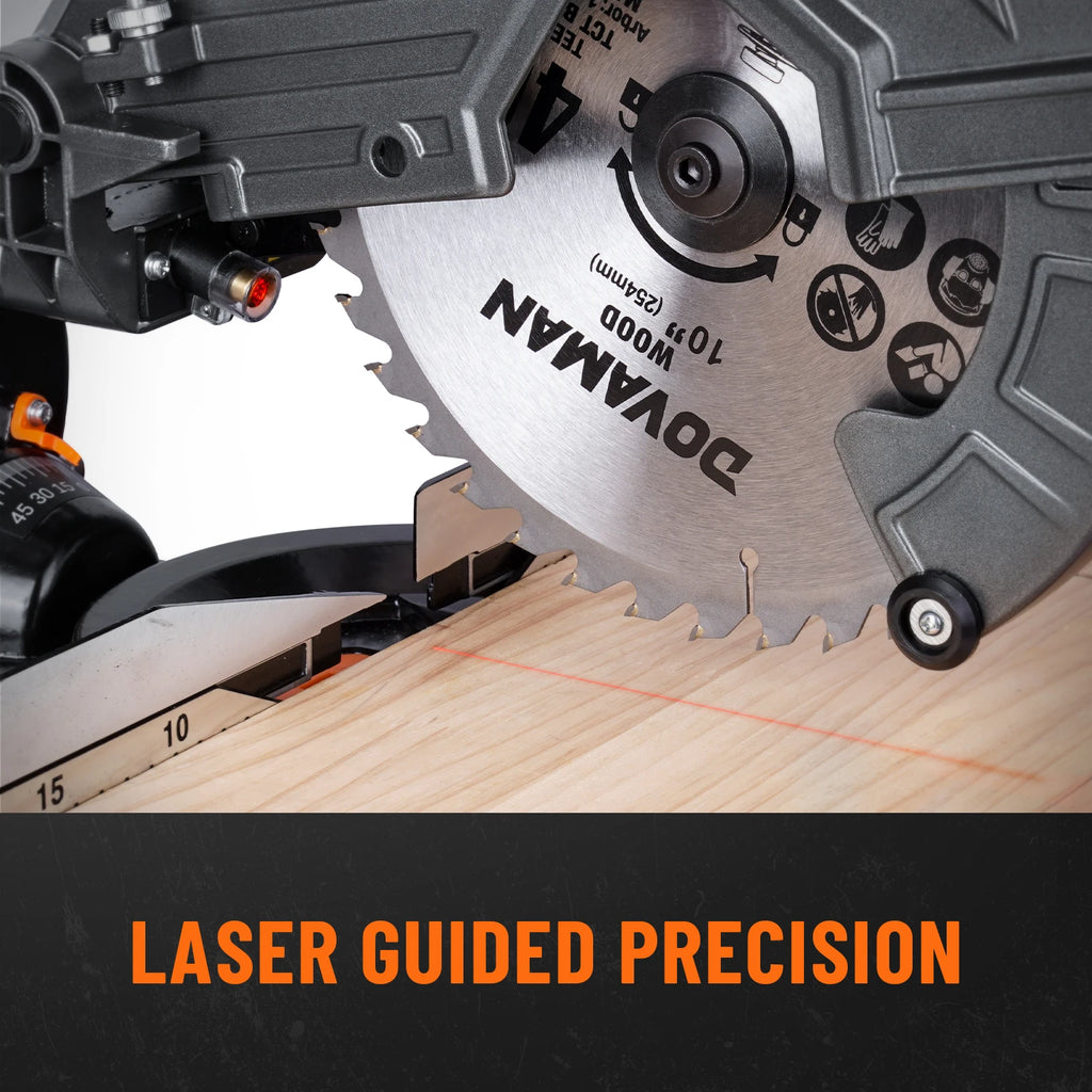 DOVAMAN 340mm Sliding Mitre Saw,3 TCT Blades,Dual-Handed, 45°Bevel w/ Laser, 5000/3200RPM, 2000W for Wood, PVC, Metal