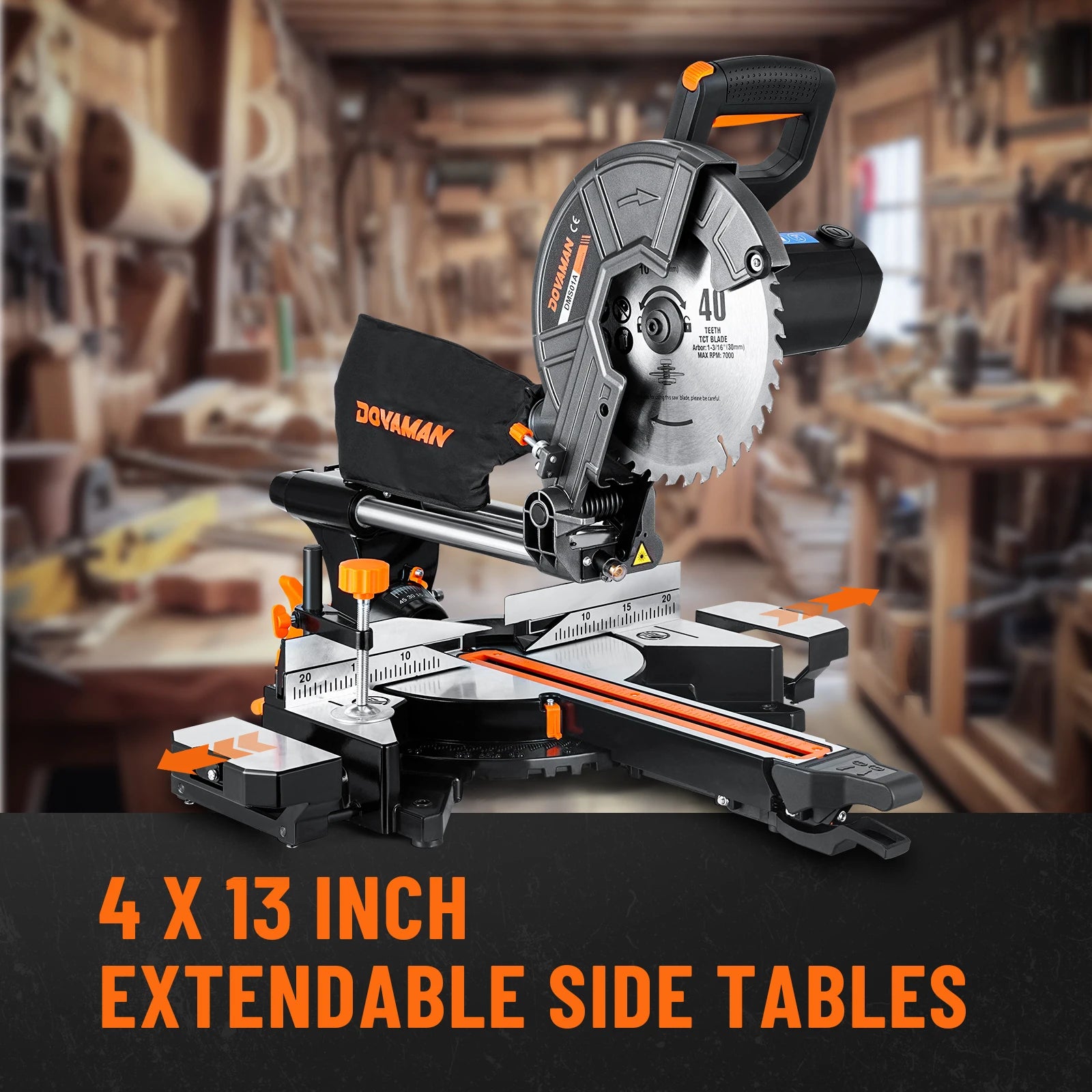 DOVAMAN 340mm Sliding Mitre Saw,3 TCT Blades,Dual-Handed, 45°Bevel w/ Laser, 5000/3200RPM, 2000W for Wood, PVC, Metal