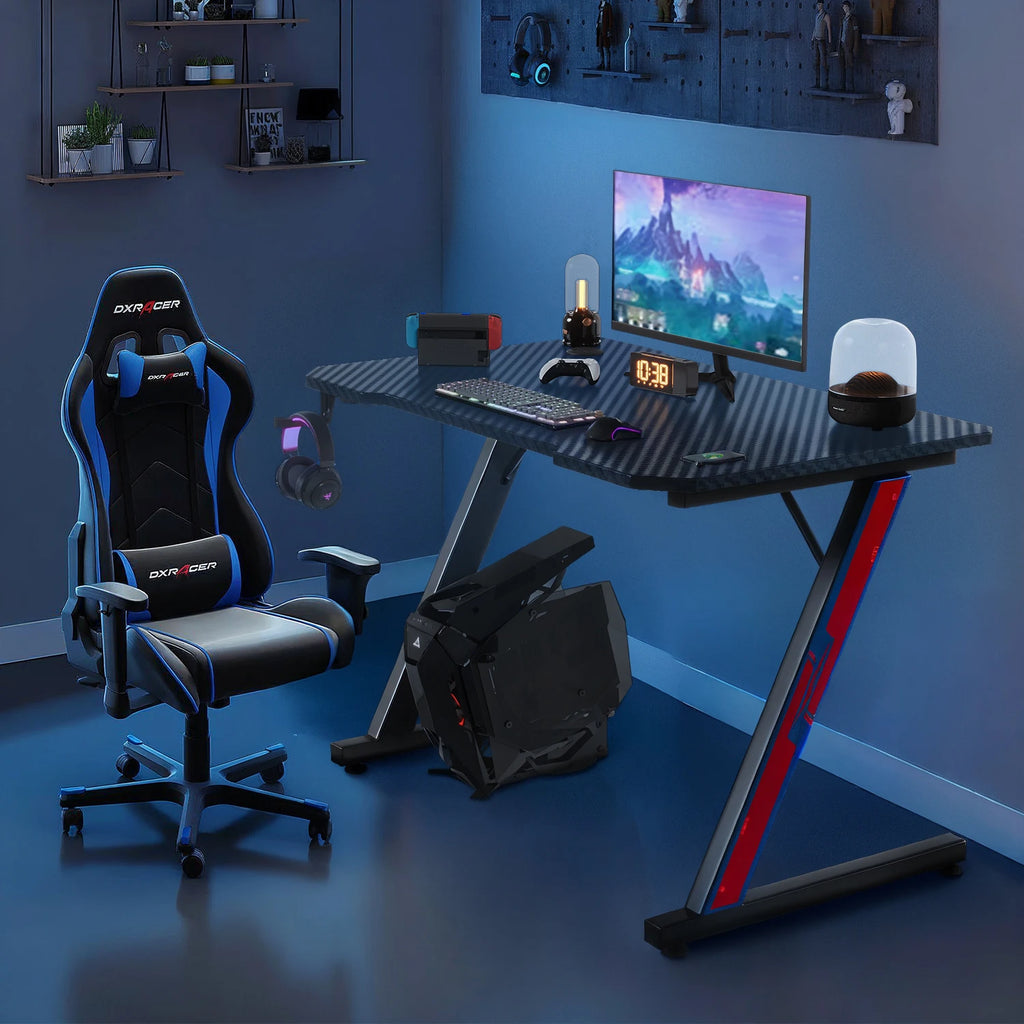 Gaming table 80x52 cm Gaming desk PC table with headphones hook and carbon fiber coating