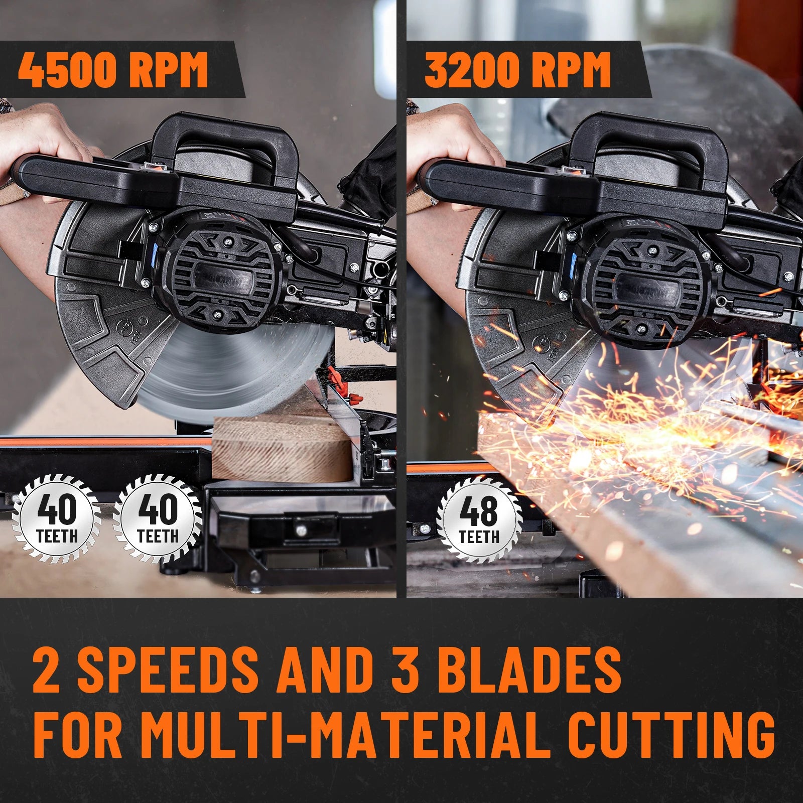 DOVAMAN 340mm Sliding Mitre Saw,3 TCT Blades,Dual-Handed, 45°Bevel w/ Laser, 5000/3200RPM, 2000W for Wood, PVC, Metal