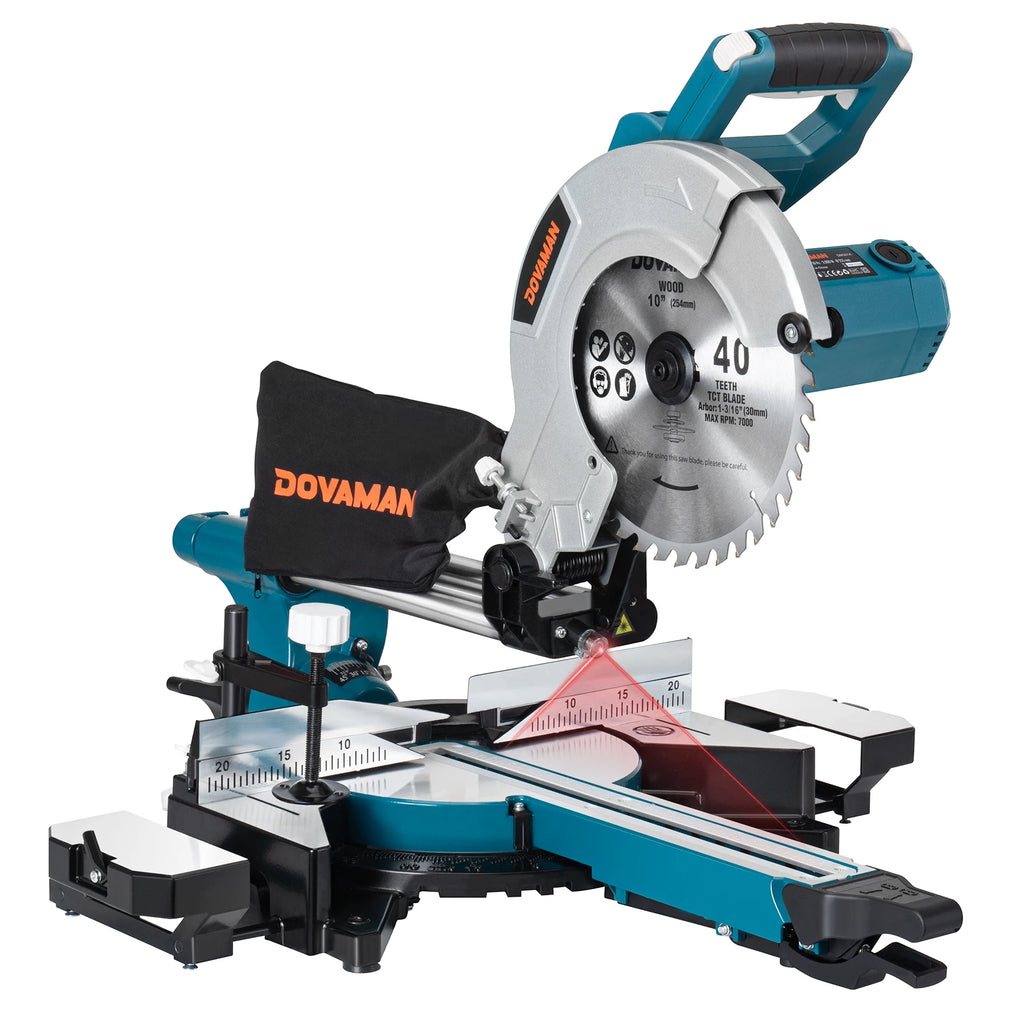 DOVAMAN 340mm Sliding Mitre Saw,3 TCT Blades,Dual-Handed, 45°Bevel w/ Laser, 5000/3200RPM, 2000W for Wood, PVC, Metal
