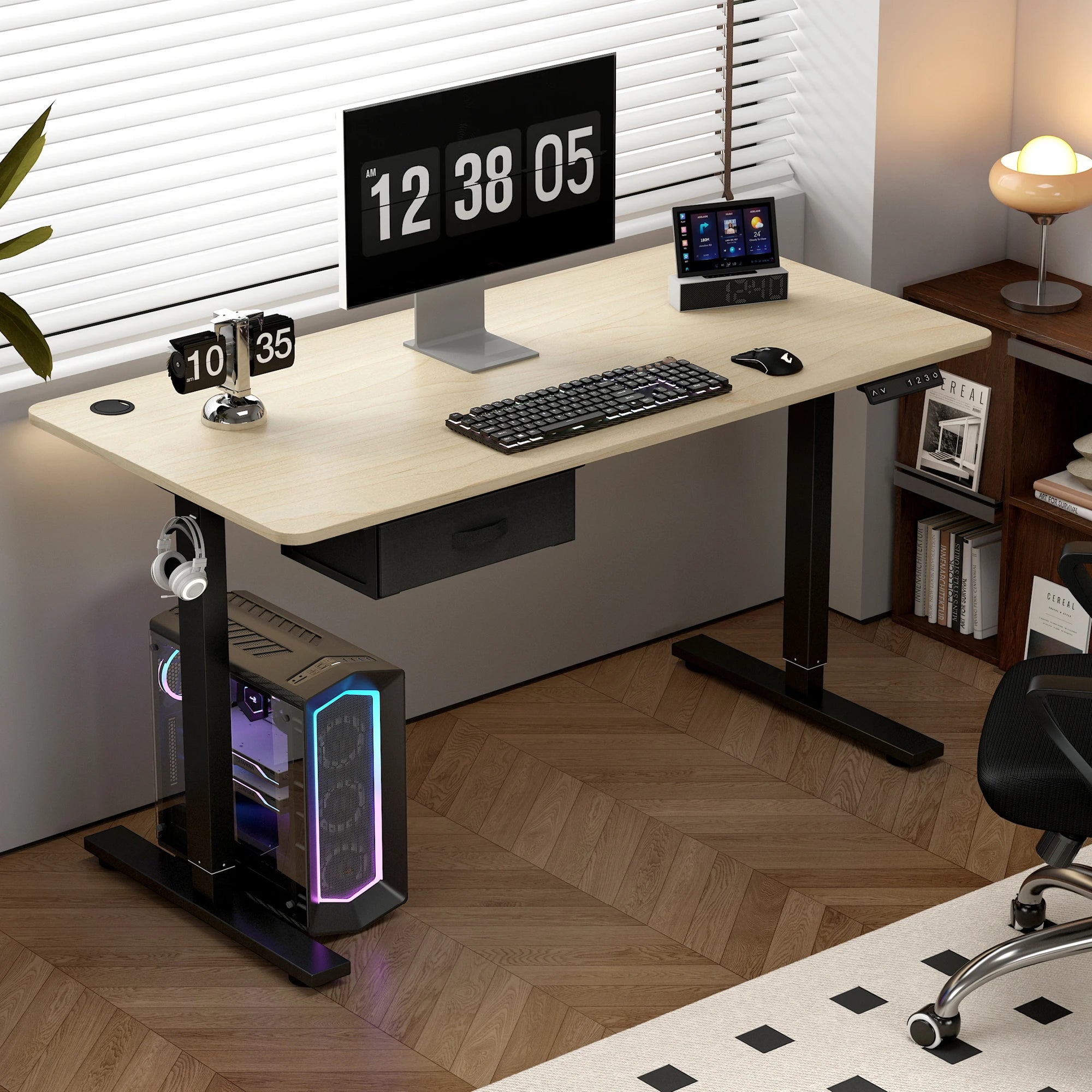 Electric Standing Desk Sit Stand Table Height Adjustable Electric Computer Desk USB Charging Port Drawer for Home Office-100cm