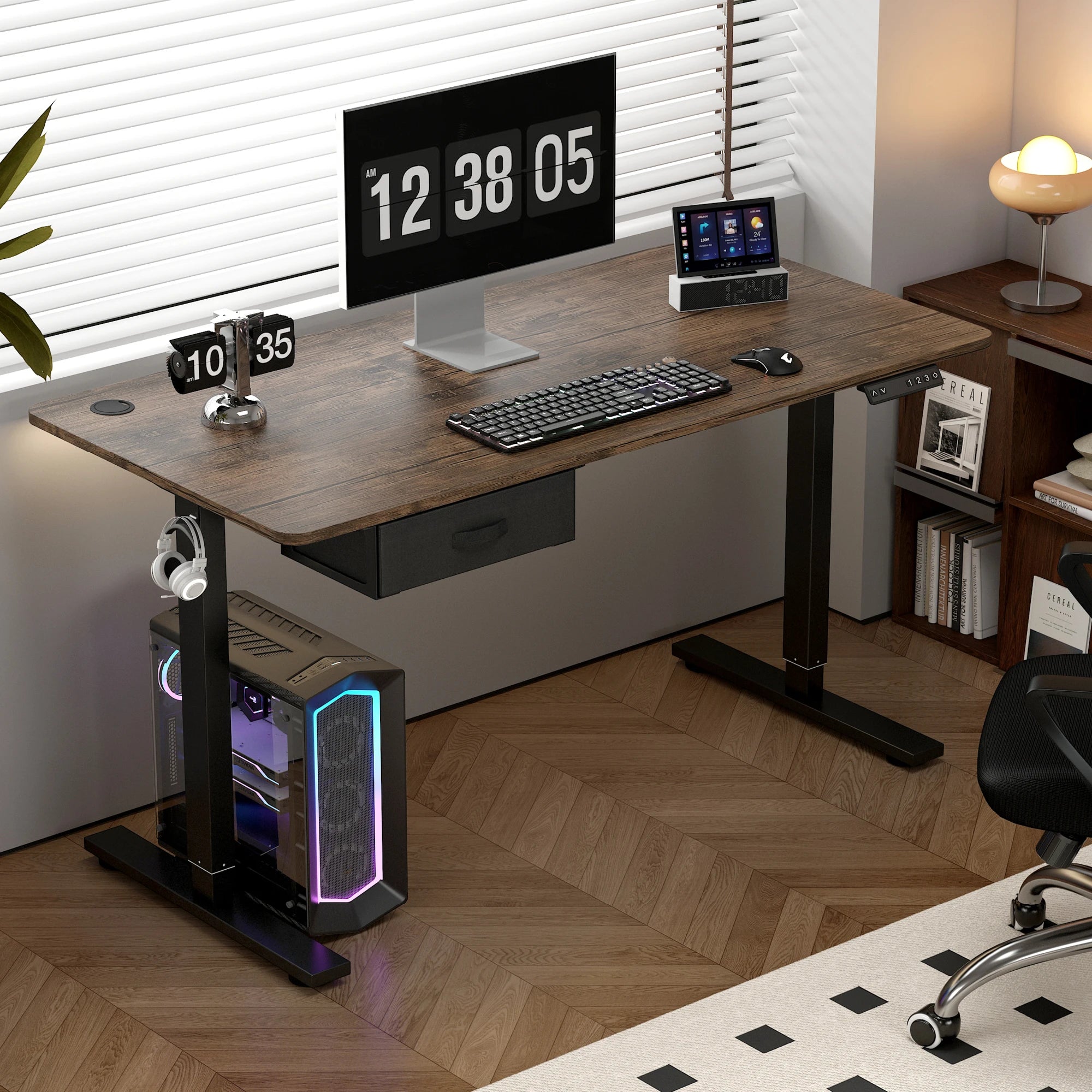 Electric Standing Desk Sit Stand Table Height Adjustable Electric Computer Desk USB Charging Port Drawer for Home Office-100cm
