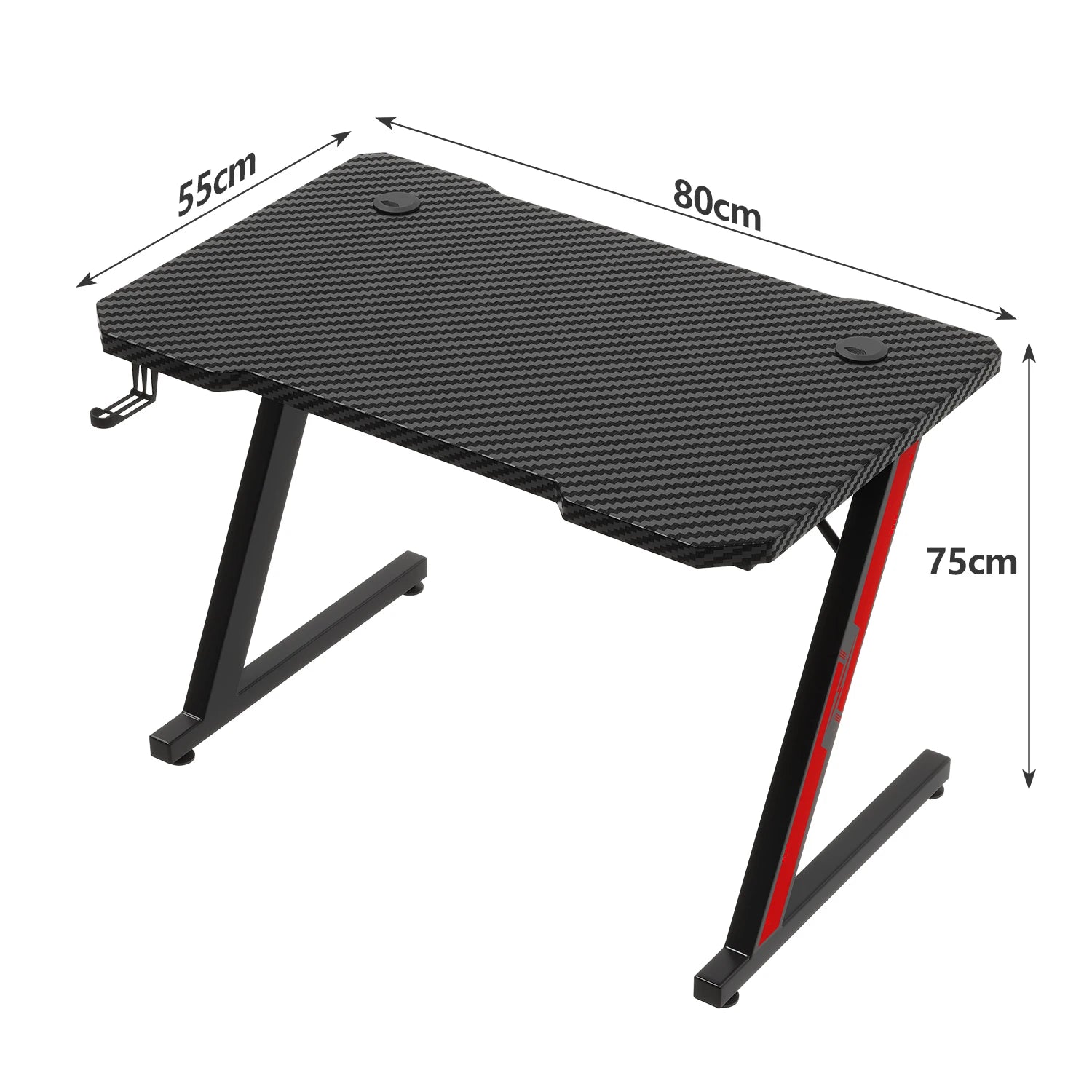 Gaming table 80x52 cm Gaming desk PC table with headphones hook and carbon fiber coating