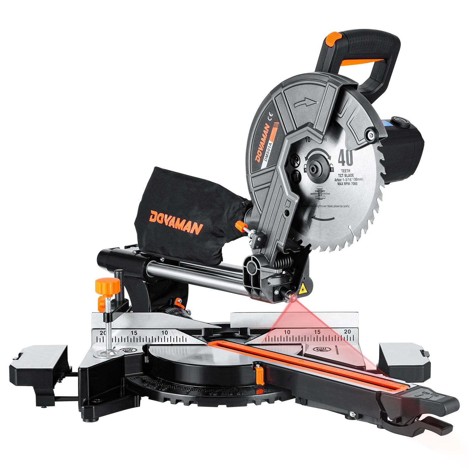 DOVAMAN 340mm Sliding Mitre Saw,3 TCT Blades,Dual-Handed, 45°Bevel w/ Laser, 5000/3200RPM, 2000W for Wood, PVC, Metal