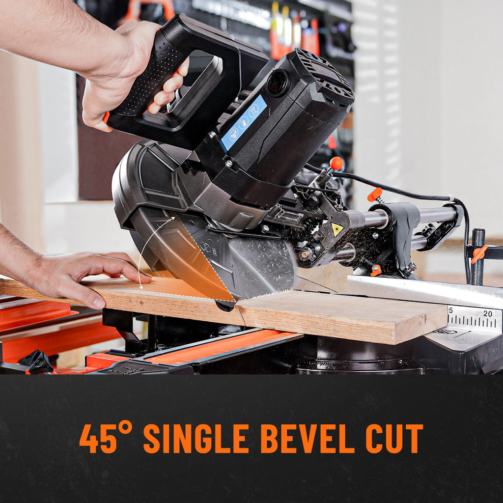 DOVAMAN 340mm Sliding Mitre Saw,3 TCT Blades,Dual-Handed, 45°Bevel w/ Laser, 5000/3200RPM, 2000W for Wood, PVC, Metal