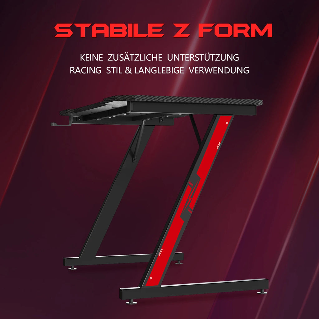 Gaming table 80x52 cm Gaming desk PC table with headphones hook and carbon fiber coating