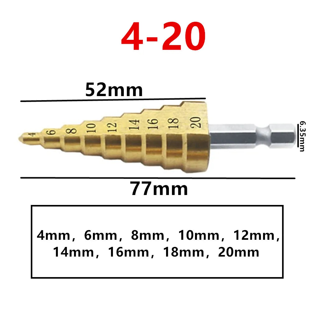 4-12/20/32mm HSS Titanium Coated Step Drill Bit Drilling Power Tools Metal High Speed Steel Wood Hole Cutter Step Cone Drill