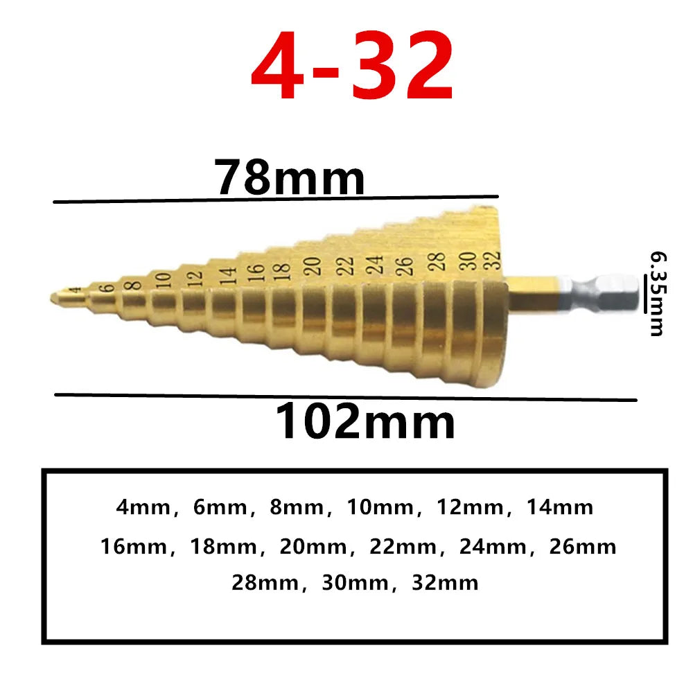 4-12/20/32mm HSS Titanium Coated Step Drill Bit Drilling Power Tools Metal High Speed Steel Wood Hole Cutter Step Cone Drill