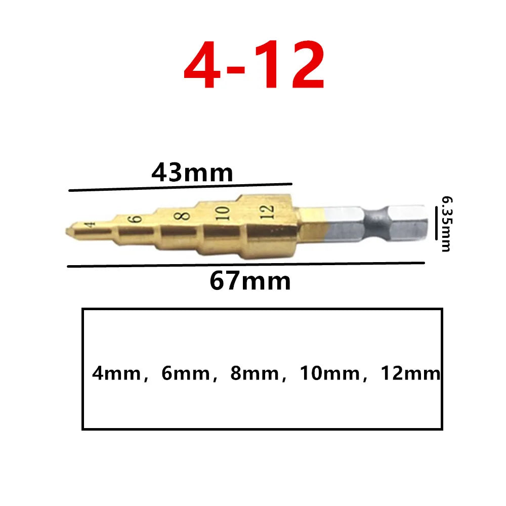 4-12/20/32mm HSS Titanium Coated Step Drill Bit Drilling Power Tools Metal High Speed Steel Wood Hole Cutter Step Cone Drill