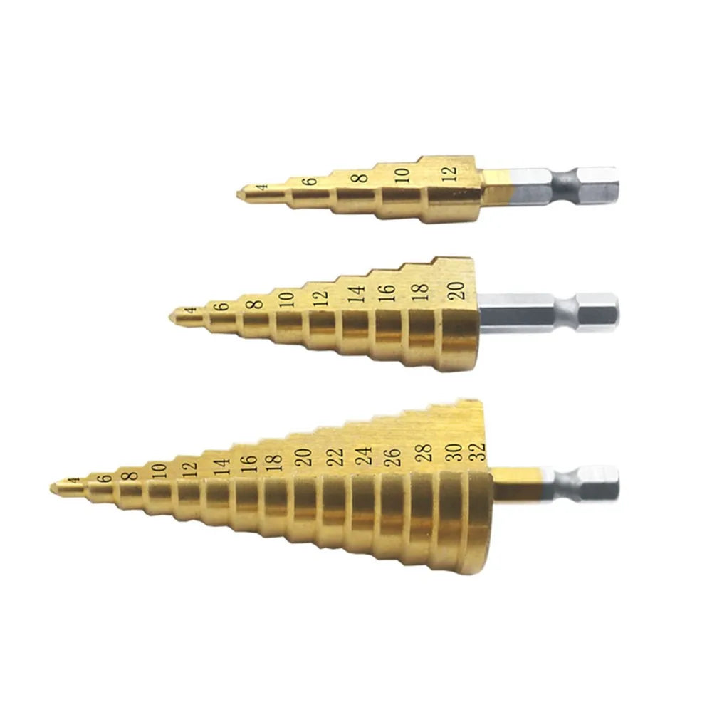 4-12/20/32mm HSS Titanium Coated Step Drill Bit Drilling Power Tools Metal High Speed Steel Wood Hole Cutter Step Cone Drill