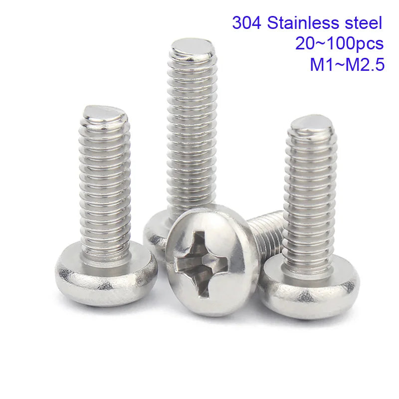 50X M1 M1.2 M1.4 M1.6 M2 M2.5 M3 M4 Mini Micro Small  A2 304 Stainless Steel Cross Phillips Pan Head Screw Round Bolt 2-30mm