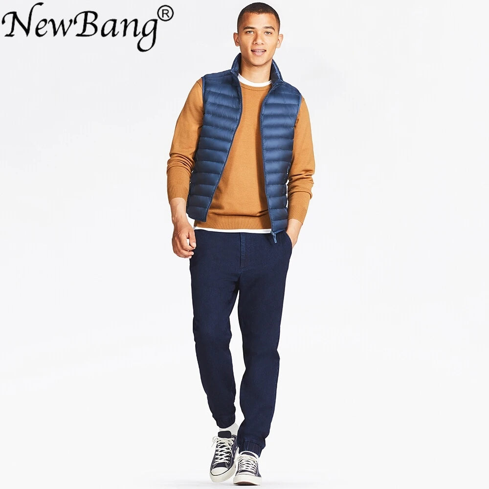 NewBang 6XL Men Sleeveless Warm Vest Ultra Light Down Vest Man Winter Solid Sleeveless Jacket Mens Lightweight Waterproof Vests