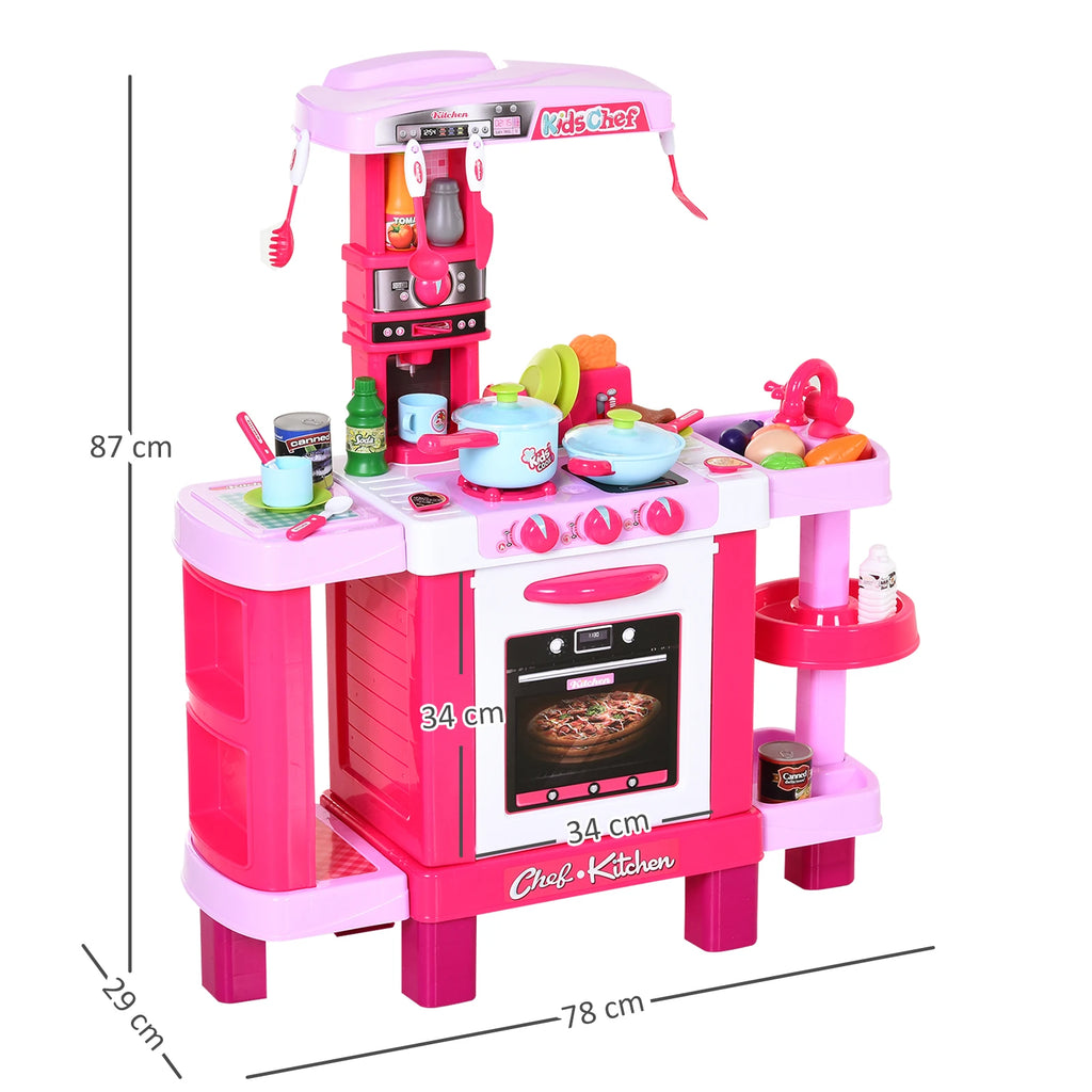 Homcom Kitchen Toy Set for Children over 3 Years Old Early Educational Role Play with 38 Accessories Included Pink