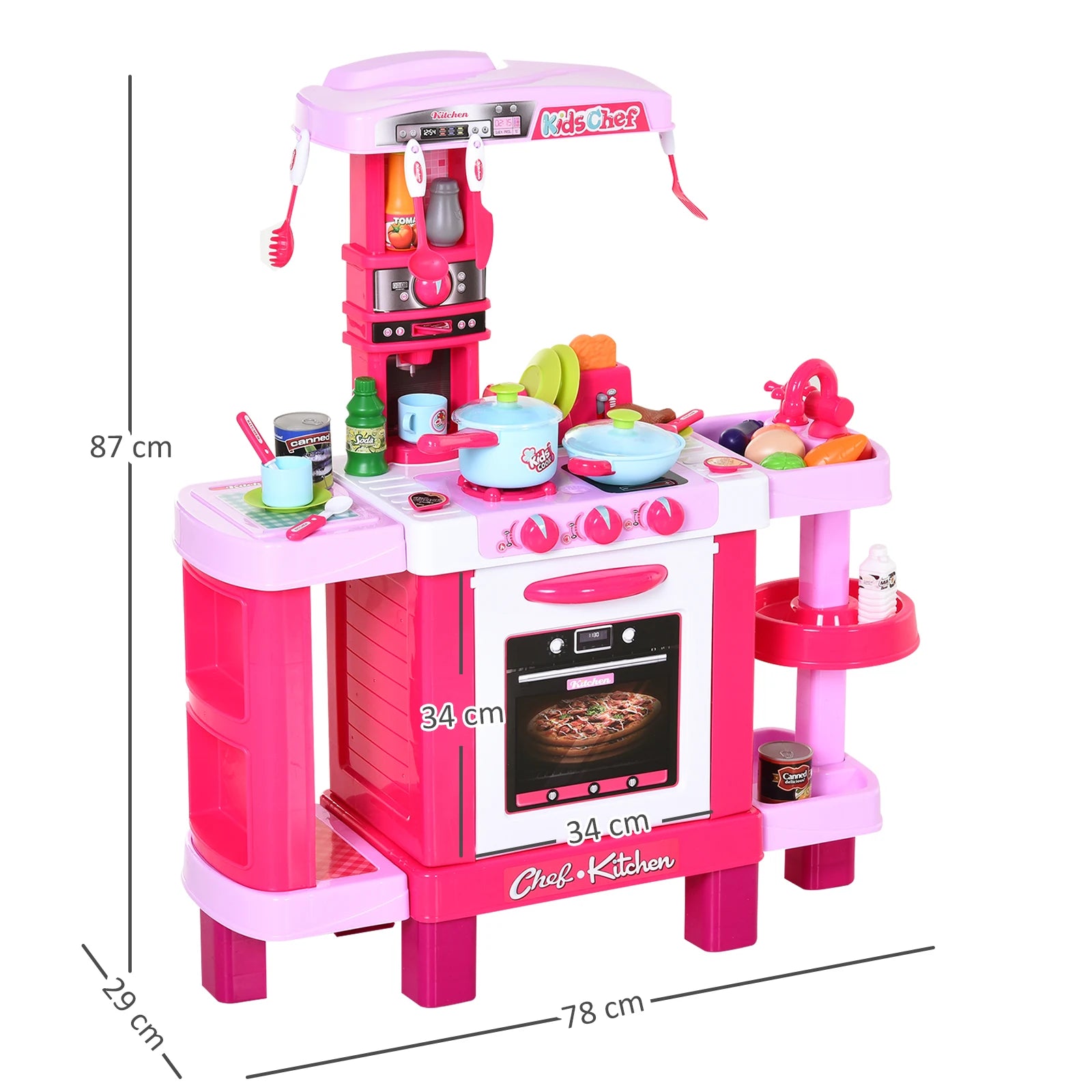 Homcom Kitchen Toy Set for Children over 3 Years Old Early Educational Role Play with 38 Accessories Included Pink
