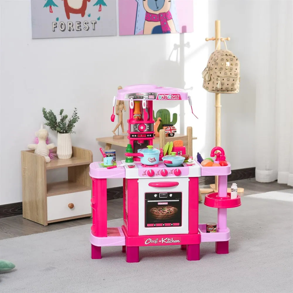 Homcom Kitchen Toy Set for Children over 3 Years Old Early Educational Role Play with 38 Accessories Included Pink