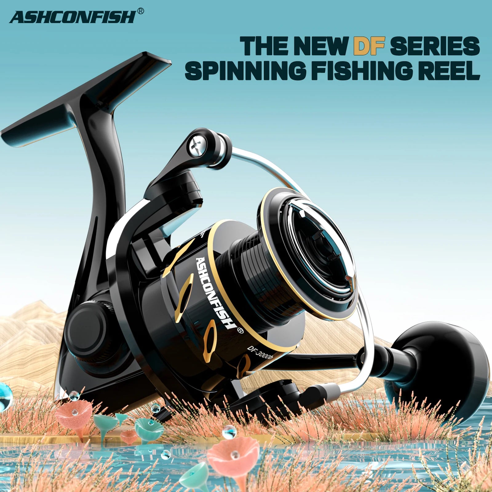 DF3000 Carp Fishing Spinning Reel with New Adjustable Handle Design for Stream River and Sea Boat Fishing