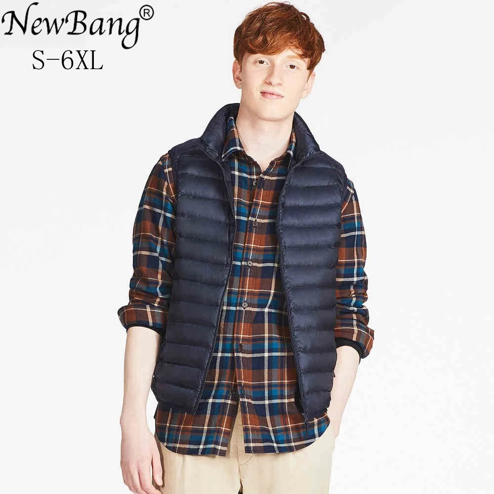 NewBang 6XL Men Sleeveless Warm Vest Ultra Light Down Vest Man Winter Solid Sleeveless Jacket Mens Lightweight Waterproof Vests