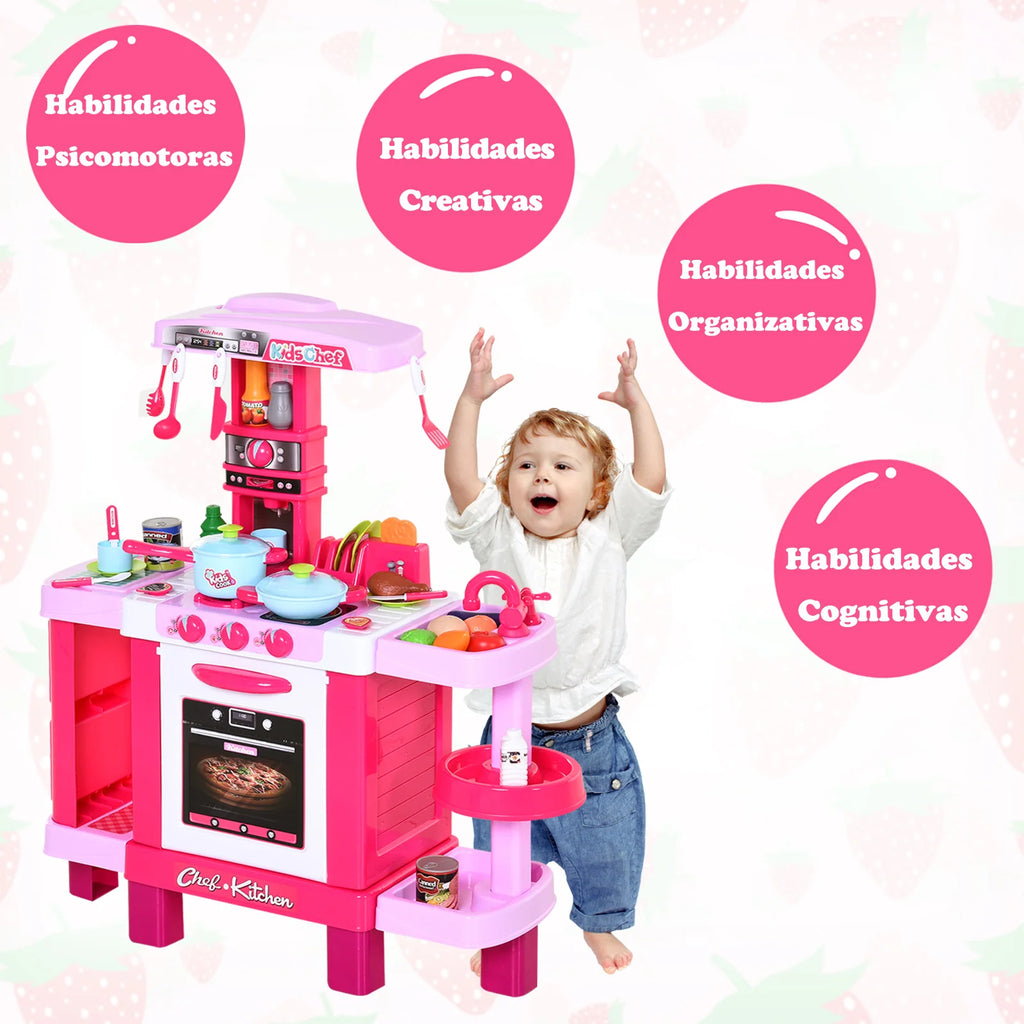 Homcom Kitchen Toy Set for Children over 3 Years Old Early Educational Role Play with 38 Accessories Included Pink