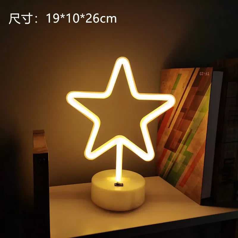 Flamingo Led Neon Light Coconut Tree Cactus Heart Shape Lamp Stand Colorful Home Room Decoration Christmas Night light