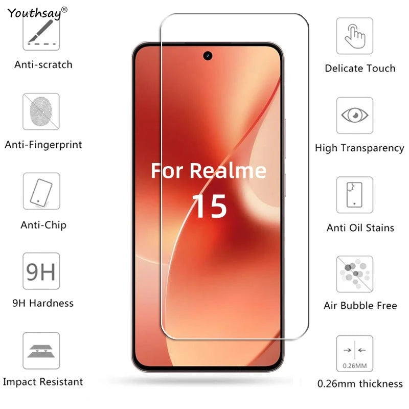 6in1 Full Gule Glass For Realme 15 Tempered Glass Realme 15 Screen Protector HD Protective Phone Camera Lens Film Realme 15 5G