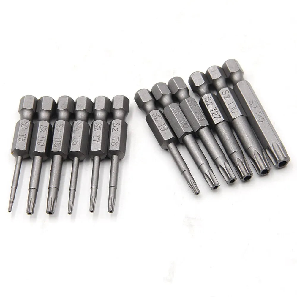 12pc Hollow Plum Blossom Screwdriver Head 50mm Long S2 Hexagonal Handle Screwdriver Screwdriver Bit Electric Tool Drill Set