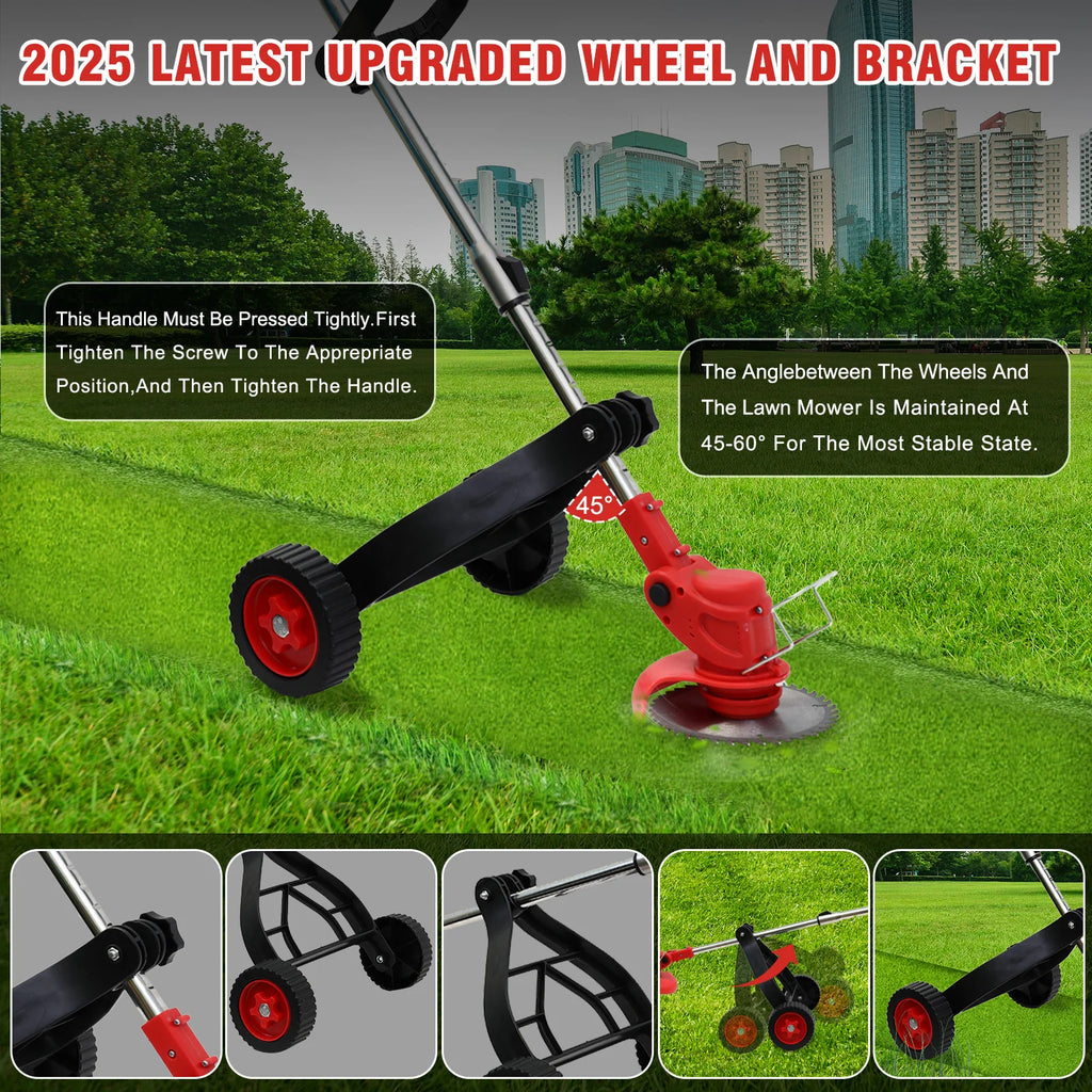 21V Cordless Weed Wacker Electric Grass Trimmer 3-in-1 Brush with Wheels 24V Lithium-ion Edger and Trimmer for Lawn and Garden