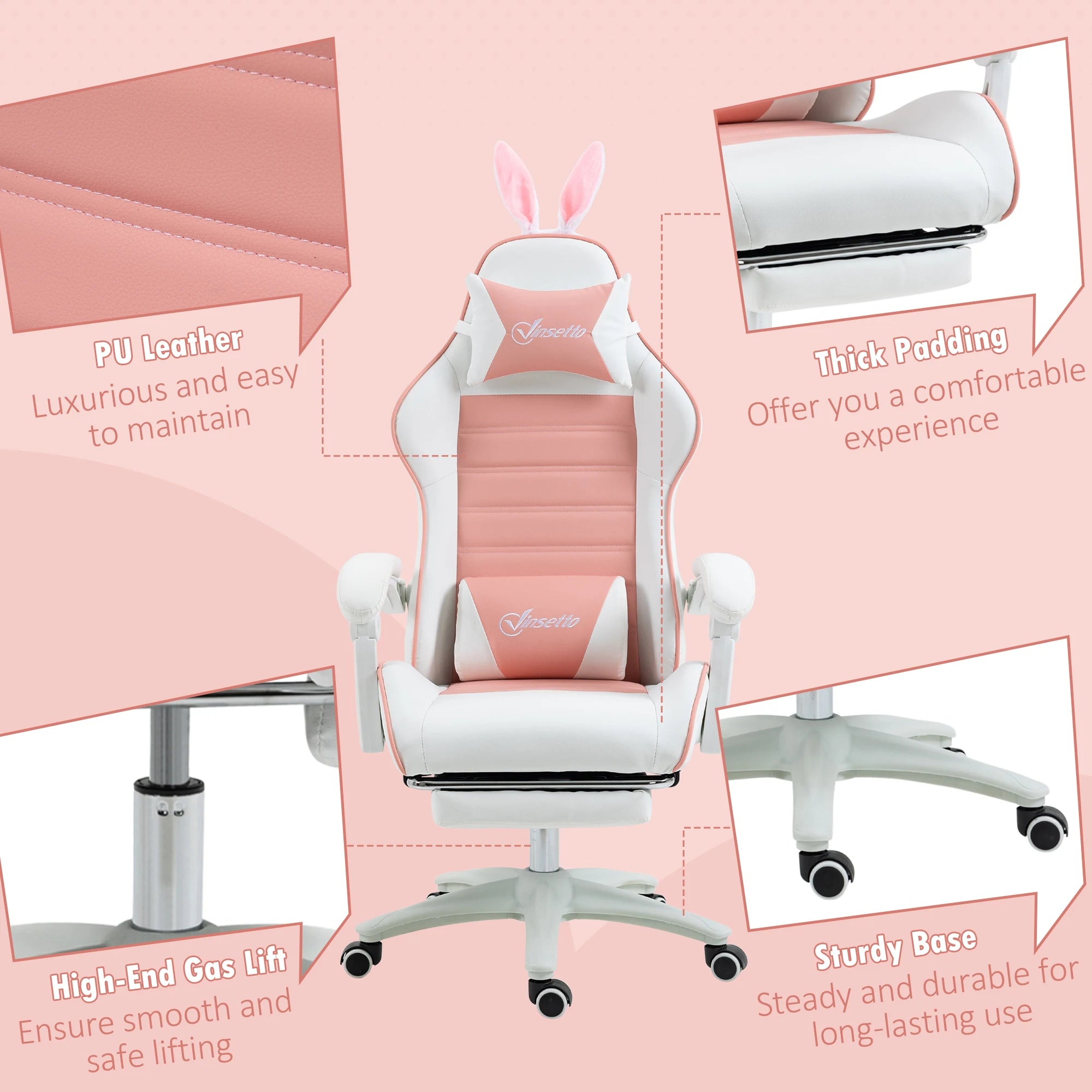 Vinsetto Pu Leather Swivel Gaming Chair with Adjustable Height 65X63X136-142Cm