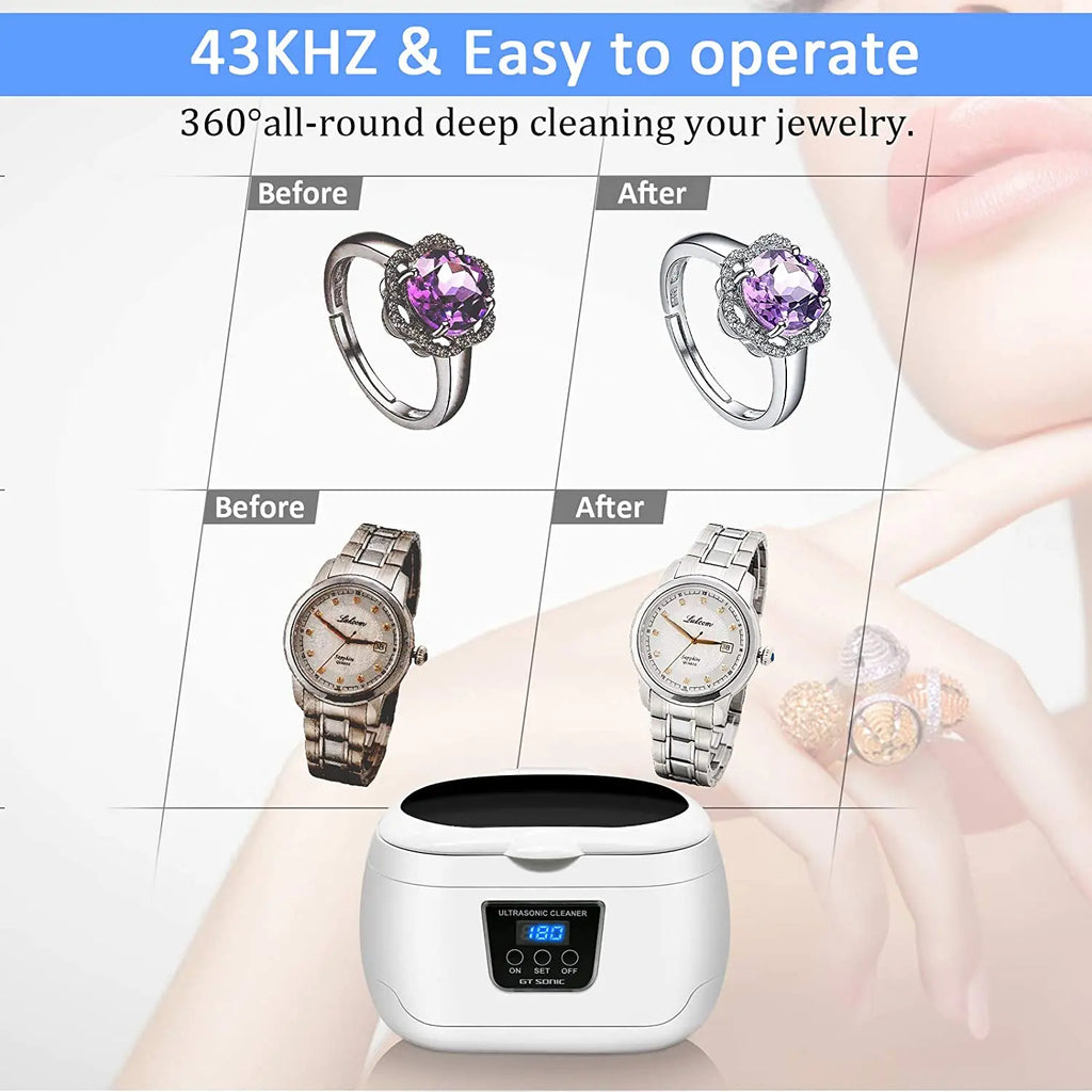 GTSONIC 600ML Ultrasonic Cleaner Bath Timer for Jewelry Parts Glasses Manicure Stones Cutters Dental Razor Brush UltrasoundSonic