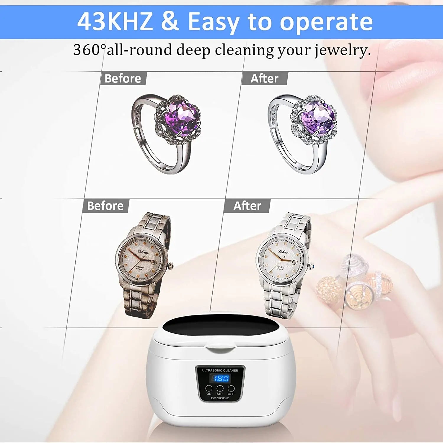 GTSONIC 600ML Ultrasonic Cleaner Bath Timer for Jewelry Parts Glasses Manicure Stones Cutters Dental Razor Brush UltrasoundSonic