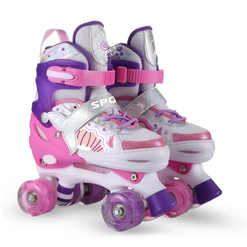 Double Row Roller SkatesPUWheelRollerSkatesCool Color Matching Adjustable Children's Roller Skates