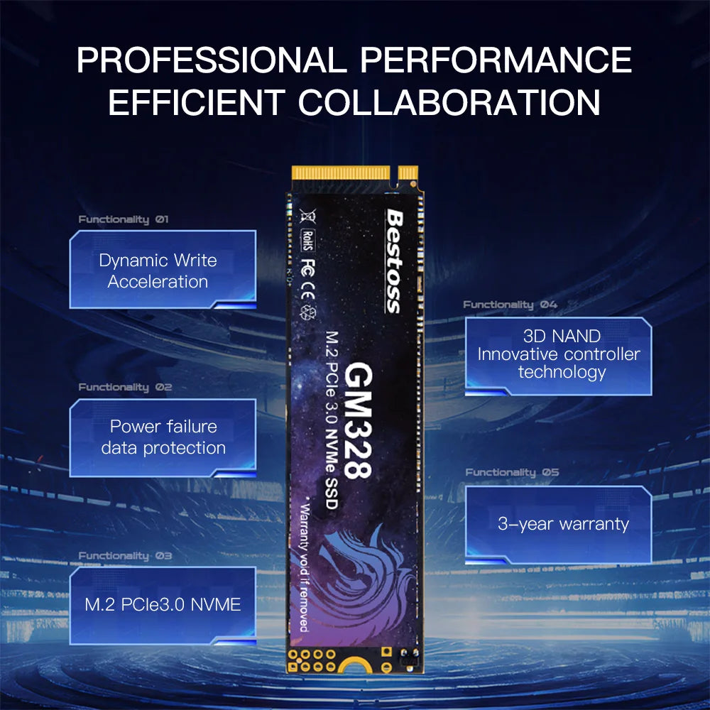 Bestoss NVMe M.2 SSD PCIe Gen3 x4 2280 128GB 256GB 512GB 1TB 2TB Internal Solid State Hard Drive for Notebook Gaming Computer