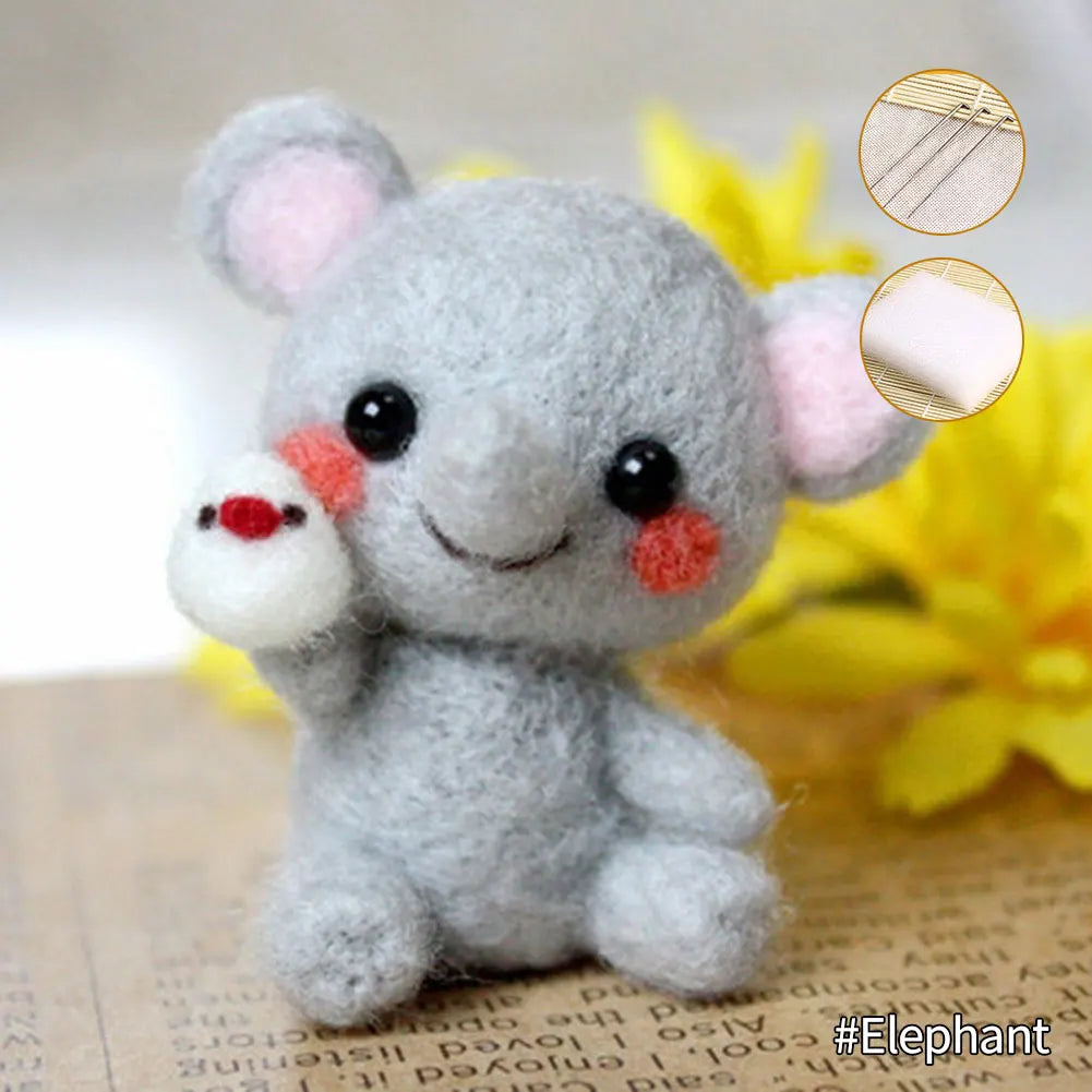 Cute Animal Collection Panda Squirrel Cat Turtle Doll Non-Finished Felt Kit Wool Felt Poked Kitting DIY Felting Materials