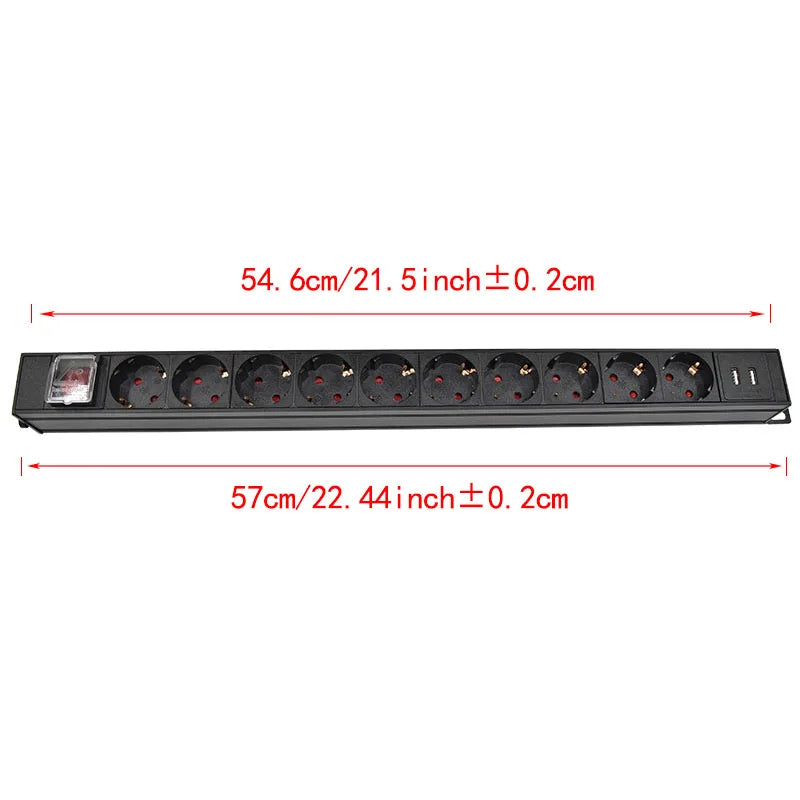 IEC-C14 Port PDU Power Strip with 2-10 Ways EU Outlet Socket  extend with network cabinet rack 2 USB charging