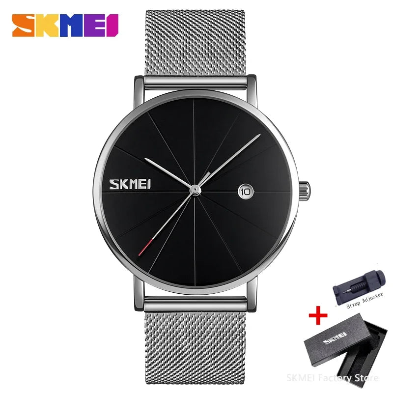 SKMEI 9183 Luxury Stainless Steel Sport Waterproof Mens Wristwatches 3D Dial Quartz Watch for Men Relogio Masculino Shockproof