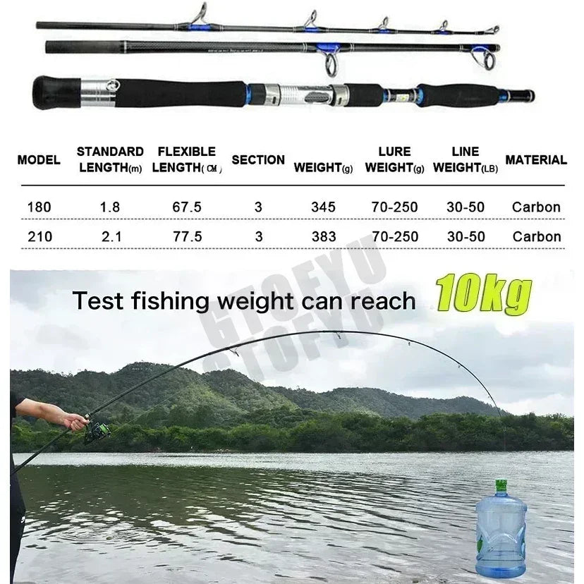 Fishing Lure Rod 1.8m 2.1m 3 Sections Superhard Lure 70-250g Trolling Fishing Rod Carbon Fast Surf Boat Raft Spining Fishing Rod