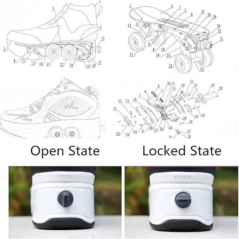 Deform Retractable Roller Shoes Stylish Wheel Shoe for Adults Casual Walk Boys Girls Sneaker Skate 2 in 1 Roller Skates
