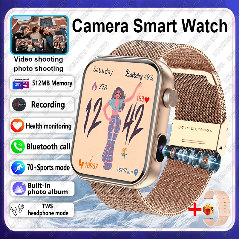 2025 New HD Camera Smart Watch Men Women Photos Record Video Health Monitor Sports Fitness Waterproof Bluetooth Call Smart Watch