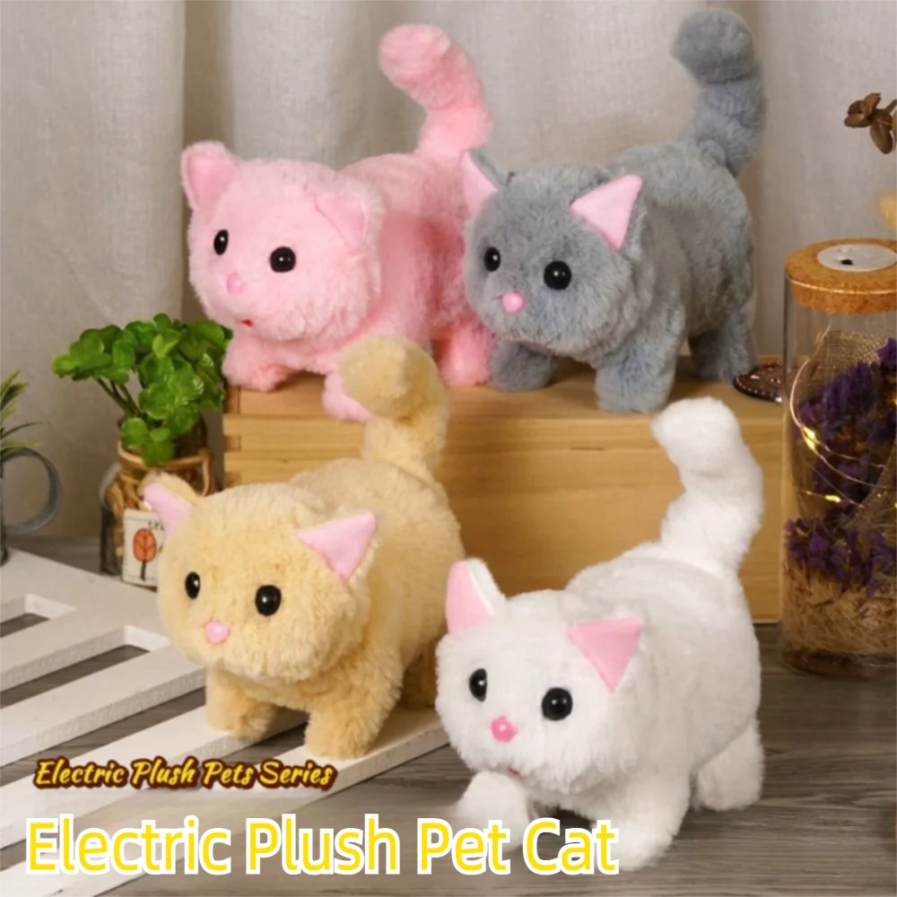 Simulated Robot Kitten Wagging Interactive Kitten Plush Toy Makes You Happy Walking Kitten Robot Electric Pet
