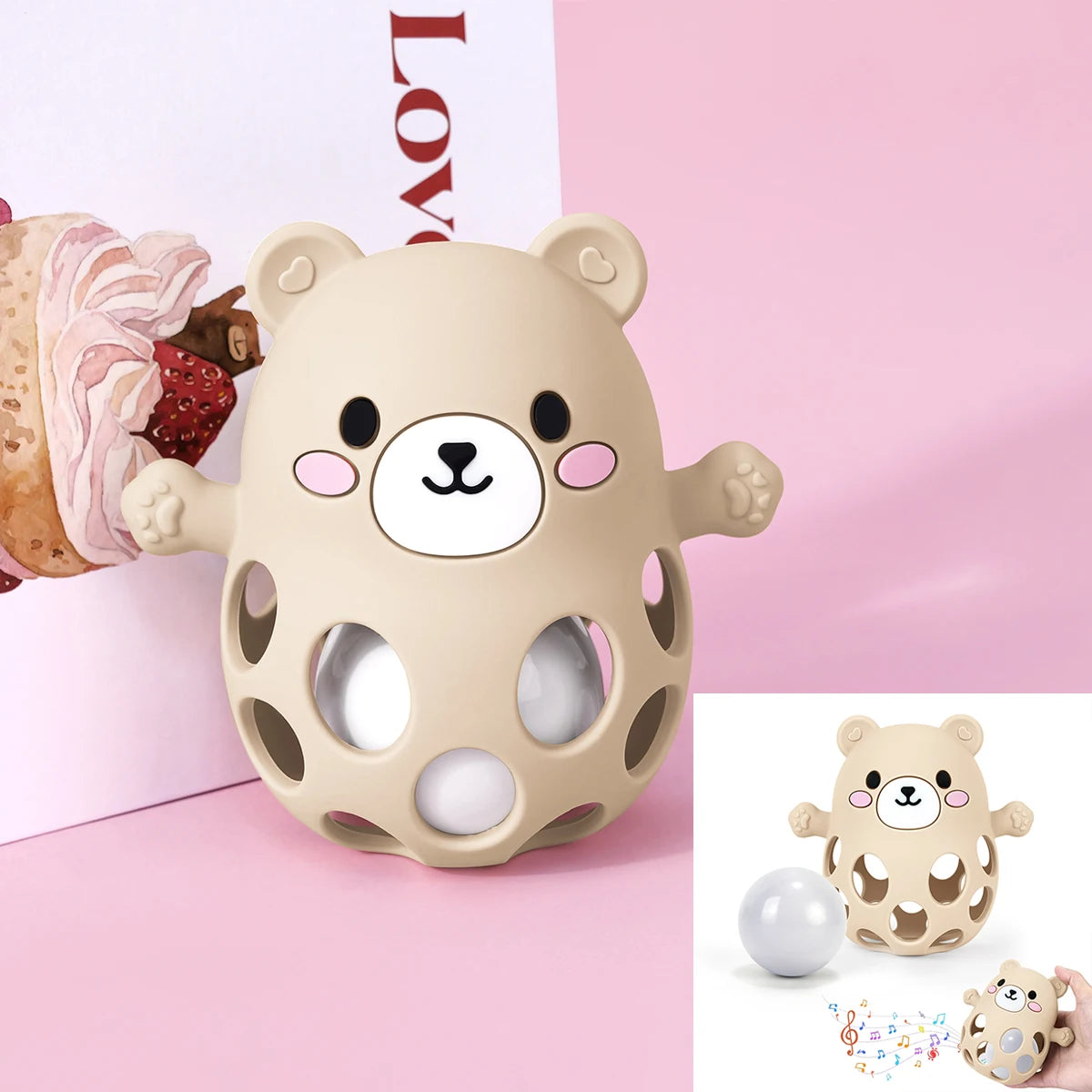 TYRY.HU Ringing Bell Baby Teether Gloves Cute Bear Shape Teether Toy Silicone Care Molar Anti-eating Hand Baby Education Toy