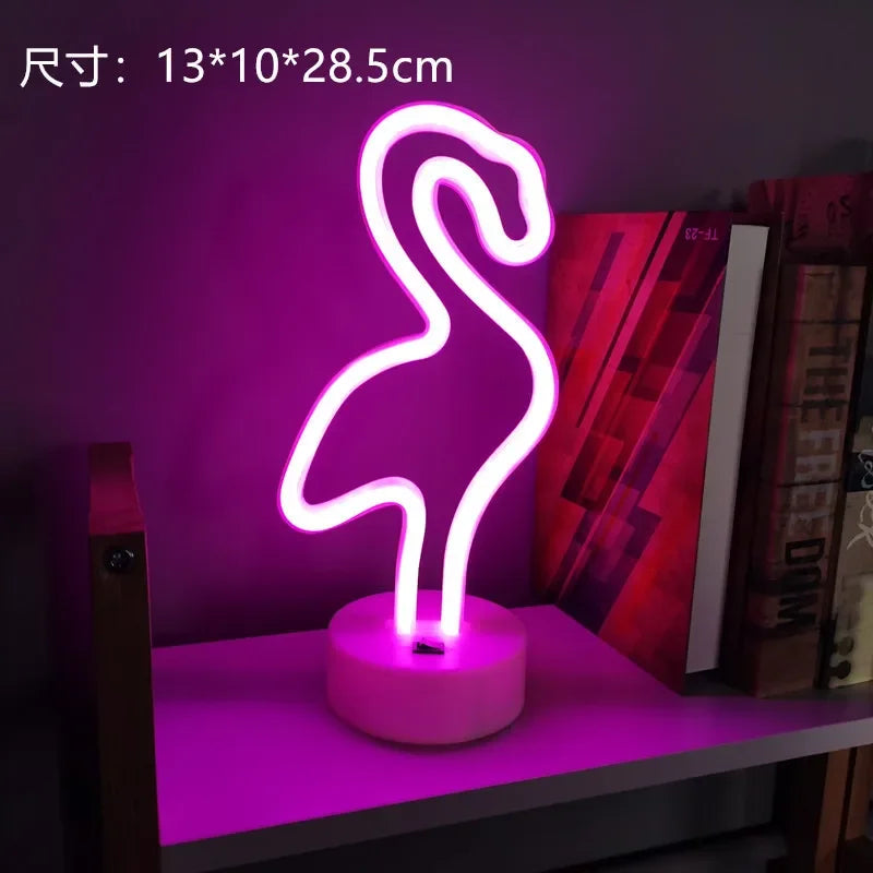 Flamingo Led Neon Light Coconut Tree Cactus Heart Shape Lamp Stand Colorful Home Room Decoration Christmas Night light