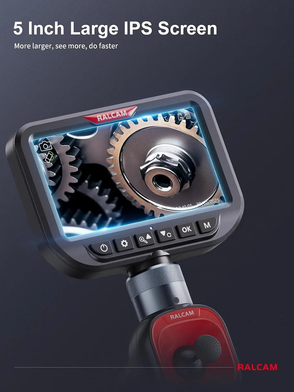 RALCAM 720 Degree Rotation Camera 5 lnch Endoscope 6.2mm  Dual 1080P Full HD Endoscope Camera for Industrial Inspection