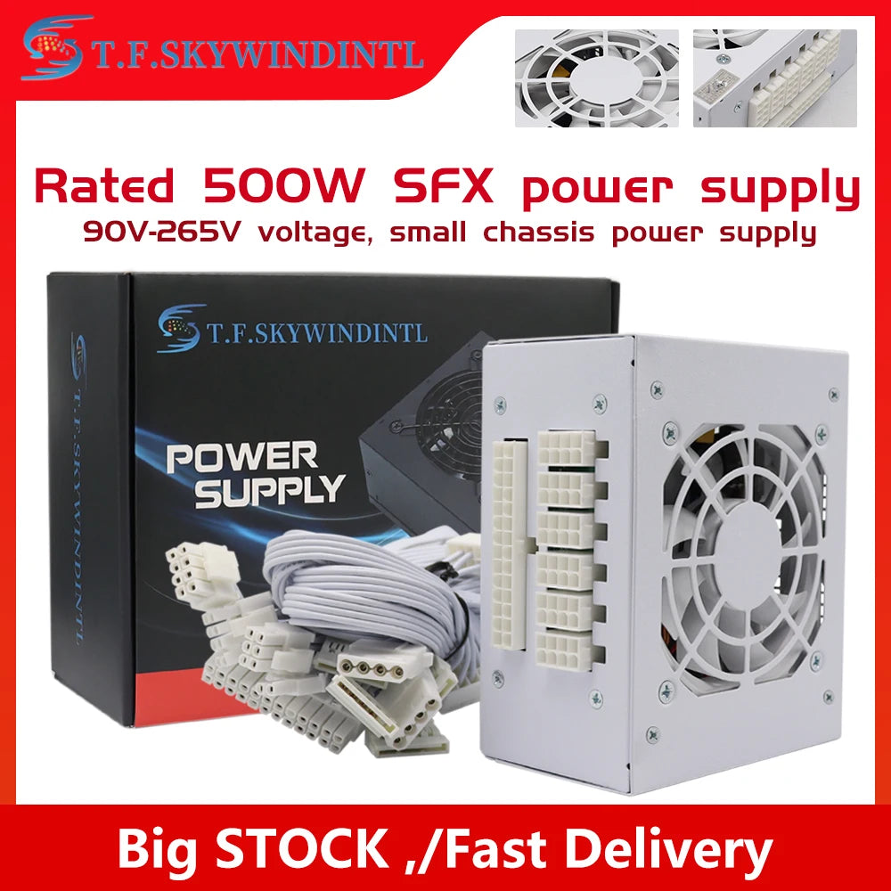 SFX 500W Fully Modular Power Supply 500W White 20+ 4Pin Power source for PC Gaming Desktop Mini ITX Case Small Computer Case