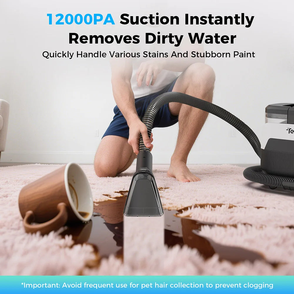 Teendow C6 MAX 3-In-1 Upholstery and Carpet Cleaner, 1650W Steam, 12000Pa Suction, Dual Tanks, Pet-Friendly, Multiple Nozzles