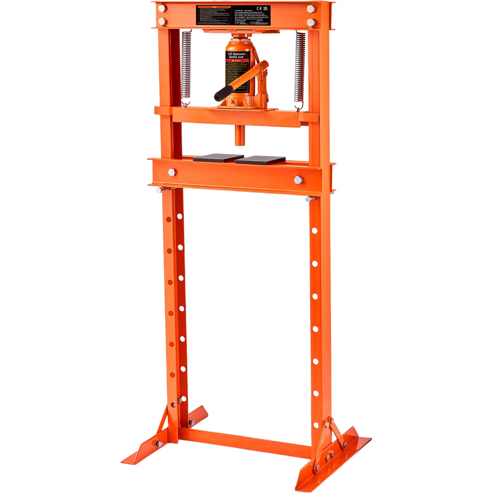 SucceBuy 6/12T Hydraulic H-Frame Garage Floor Adjustable Shop Press with Plates 6T/12T Orange for Garages or Professional Shop