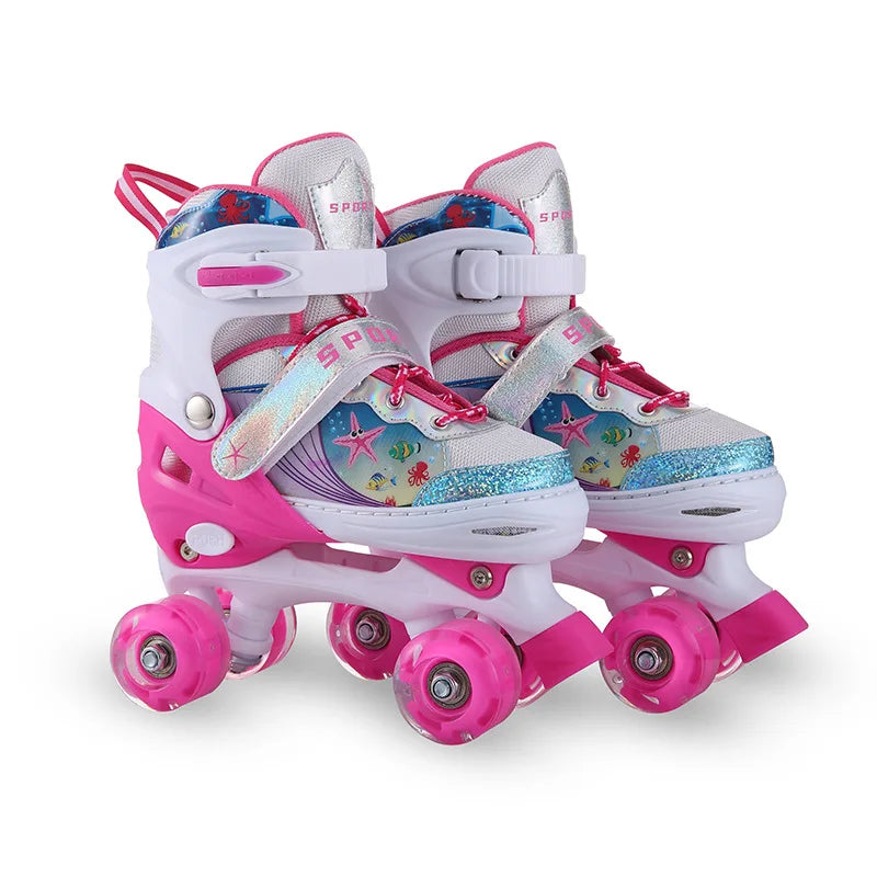 Double Row Roller SkatesPUWheelRollerSkatesCool Color Matching Adjustable Children's Roller Skates