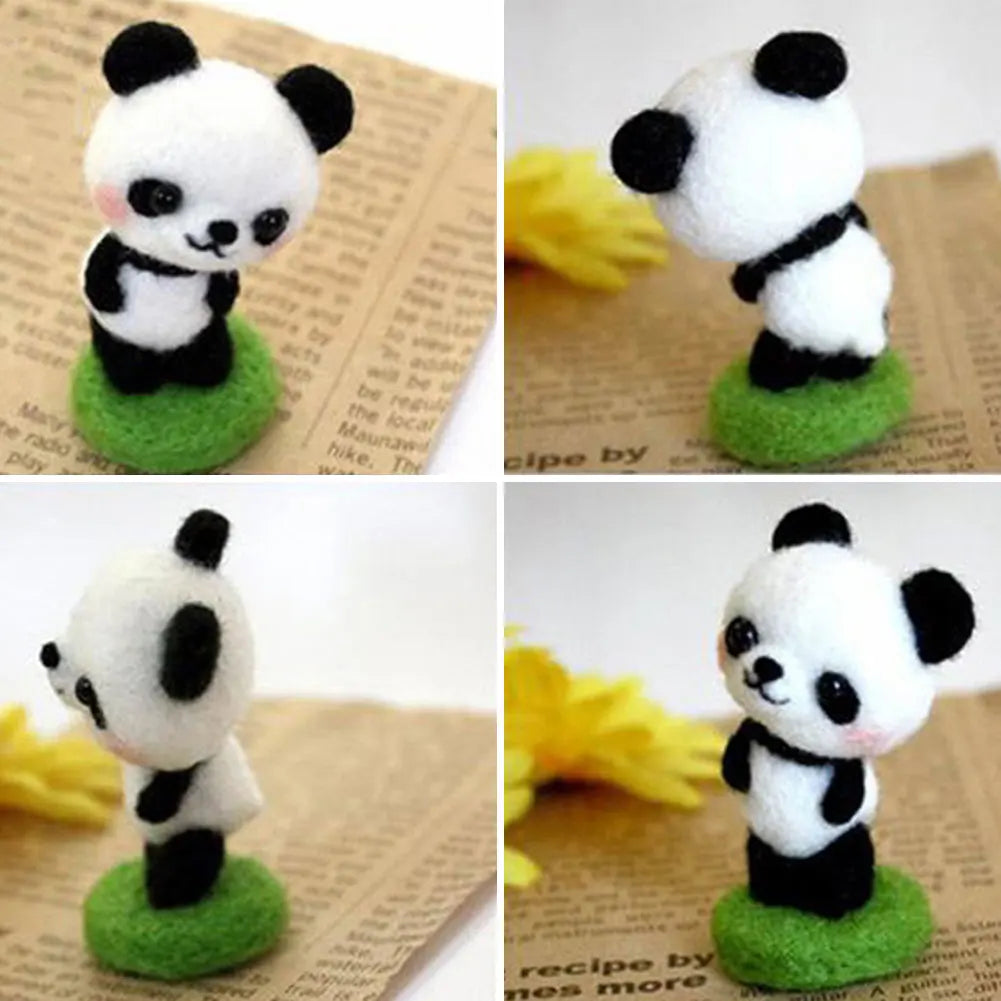 Cute Animal Collection Panda Squirrel Cat Turtle Doll Non-Finished Felt Kit Wool Felt Poked Kitting DIY Felting Materials