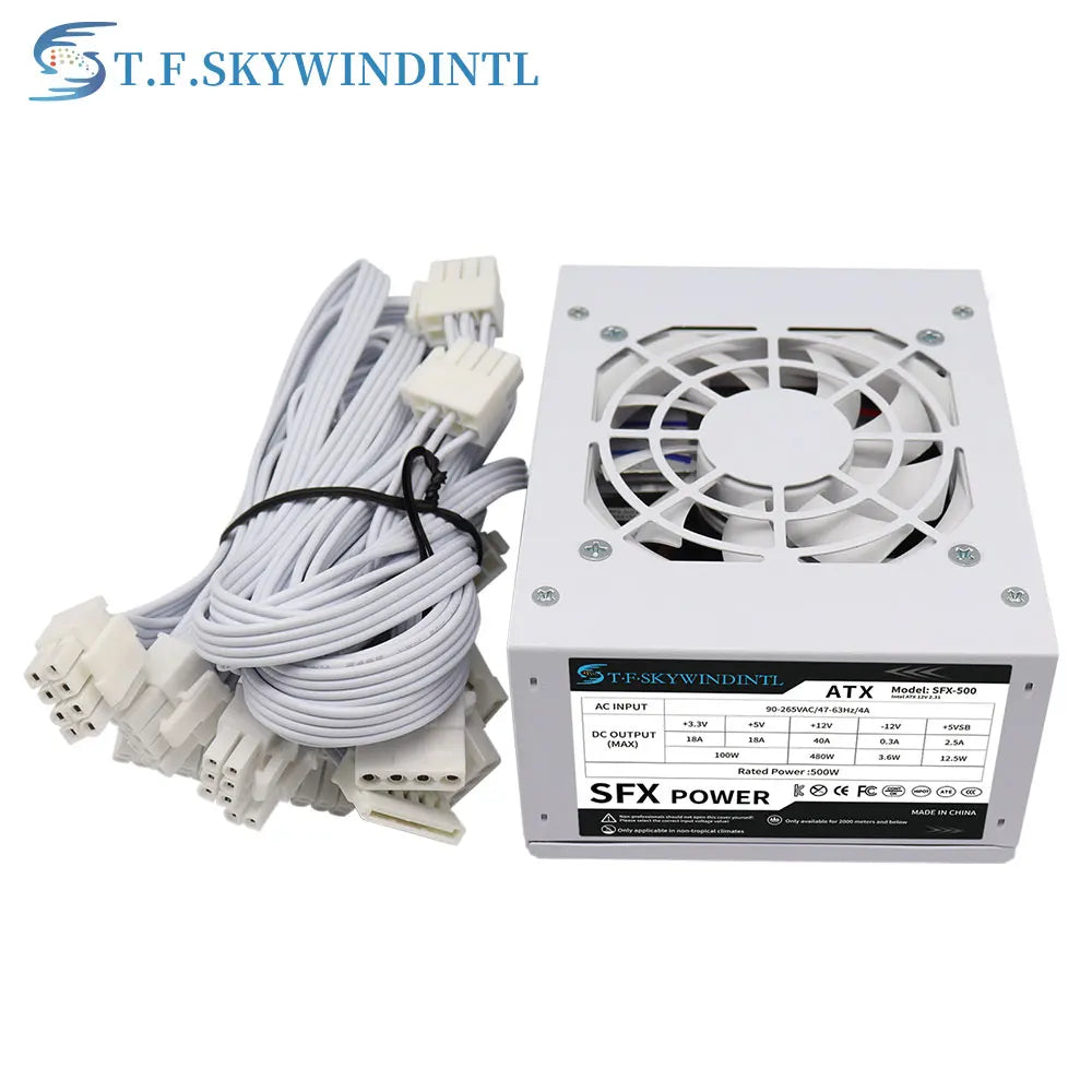 SFX 500W Fully Modular Power Supply 500W White 20+ 4Pin Power source for PC Gaming Desktop Mini ITX Case Small Computer Case