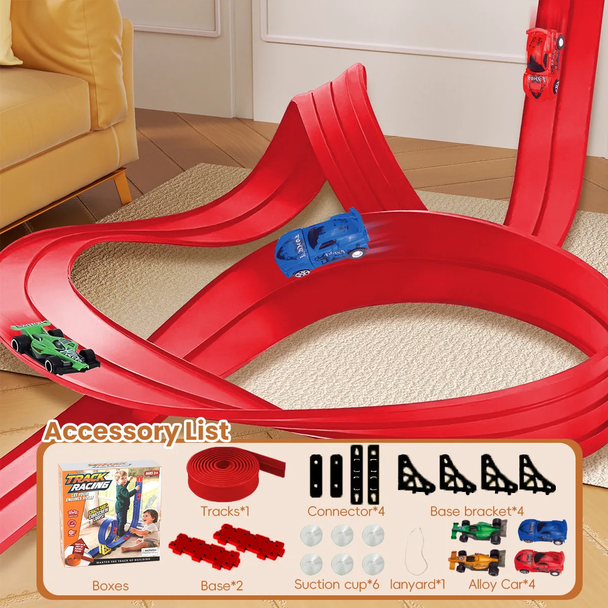 Diy Flexible Race Track Children Toys Double-Track Racing Car Ramp Track Compatible 1/64th Cars Portable Rolls Up Race Tracks