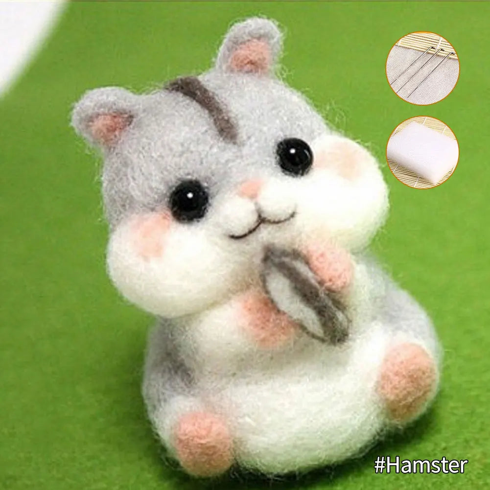 Cute Animal Collection Panda Squirrel Cat Turtle Doll Non-Finished Felt Kit Wool Felt Poked Kitting DIY Felting Materials